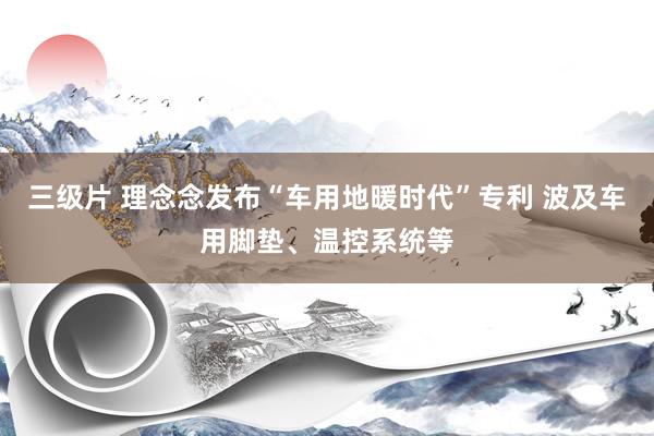 三级片 理念念发布“车用地暖时代”专利 波及车用脚垫、温控系统等