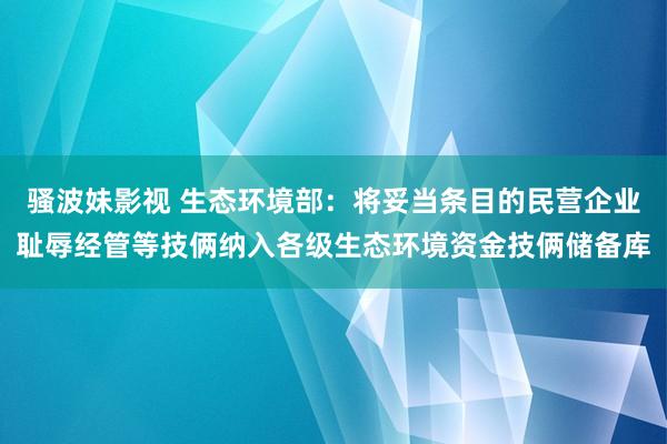 骚波妹影视 生态环境部：将妥当条目的民营企业耻辱经管等技俩纳入各级生态环境资金技俩储备库