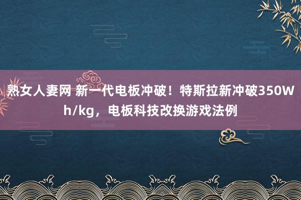 熟女人妻网 新一代电板冲破！特斯拉新冲破350Wh/kg，电板科技改换游戏法例