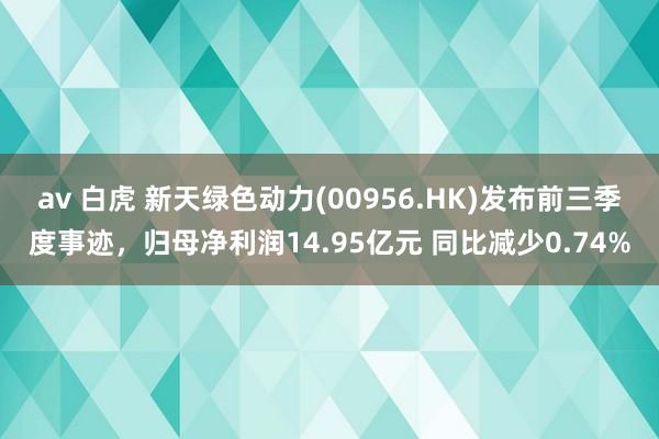 av 白虎 新天绿色动力(00956.HK)发布前三季度事迹，归母净利润14.95亿元 同比减少0.74%