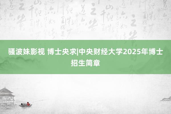 骚波妹影视 博士央求|中央财经大学2025年博士招生简章