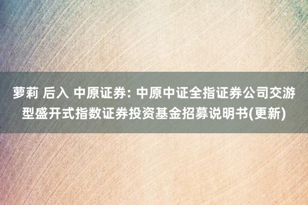 萝莉 后入 中原证券: 中原中证全指证券公司交游型盛开式指数证券投资基金招募说明书(更新)