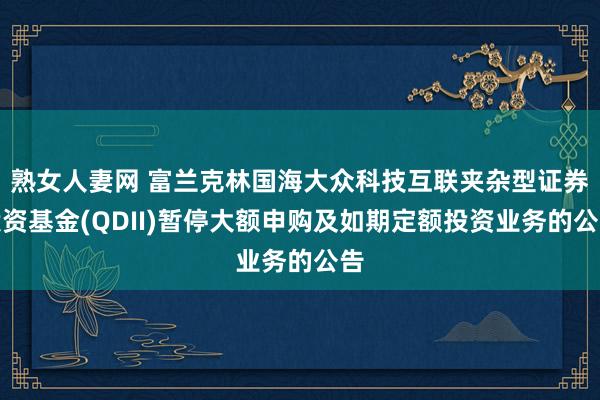 熟女人妻网 富兰克林国海大众科技互联夹杂型证券投资基金(QDII)暂停大额申购及如期定额投资业务的公告