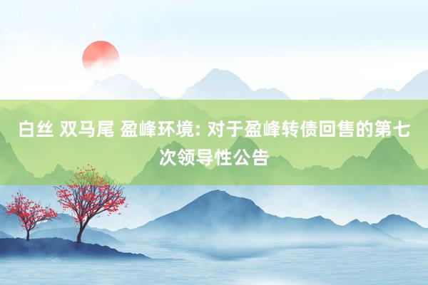 白丝 双马尾 盈峰环境: 对于盈峰转债回售的第七次领导性公告