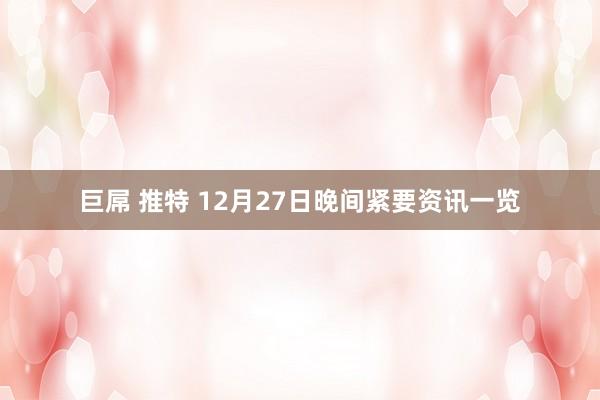 巨屌 推特 12月27日晚间紧要资讯一览