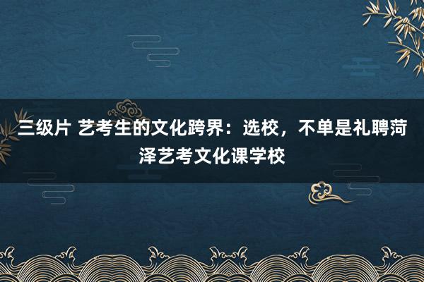 三级片 艺考生的文化跨界：选校，不单是礼聘菏泽艺考文化课学校